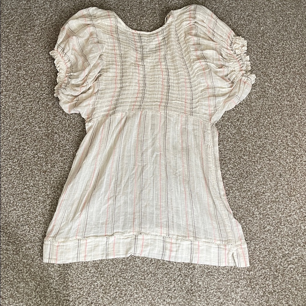 Free People 100% Cotton Striped Puff Short Sleeve Blouse - Picture 6 of 6